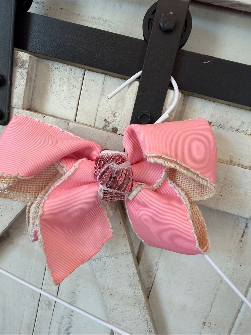 Pink & Light Burlap Bow with Clip